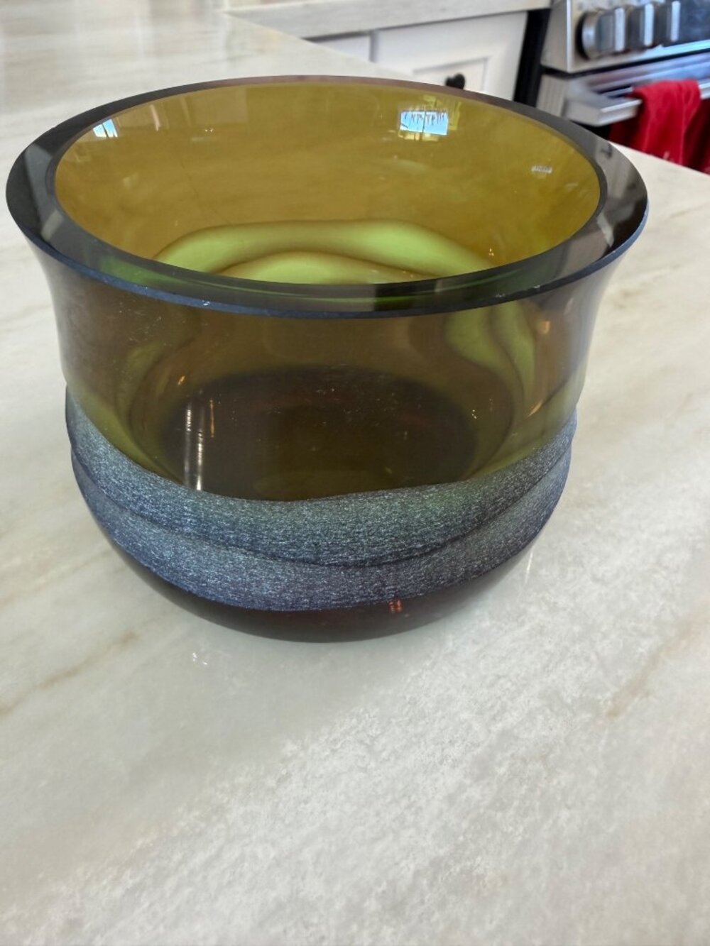 Vintage Villeroy & Boch Jewels Art Glass Bowl With Frosted Band  deep olive gree